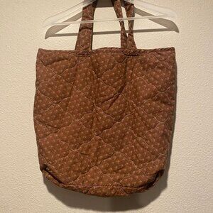 Vintage‎ Handmade Quilted Tote Bag Brown Floral 16x19 Shoulder Purse
